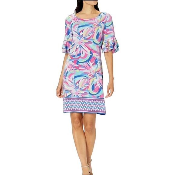 Pappagallo Dresses & Skirts - Pappagallo Women's Floral Ruffle Sleeve Shift Dress M Cactus Rose Coastal Preppy